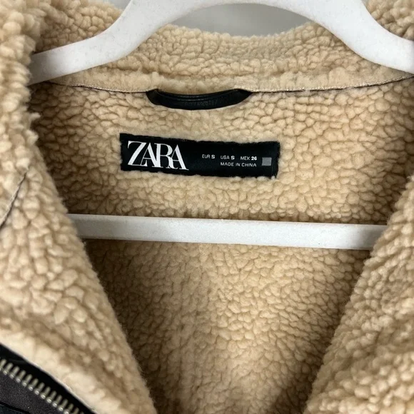 Zara Dark Brown Leather Jacket with Cream Shearling - Picture 7 of 7